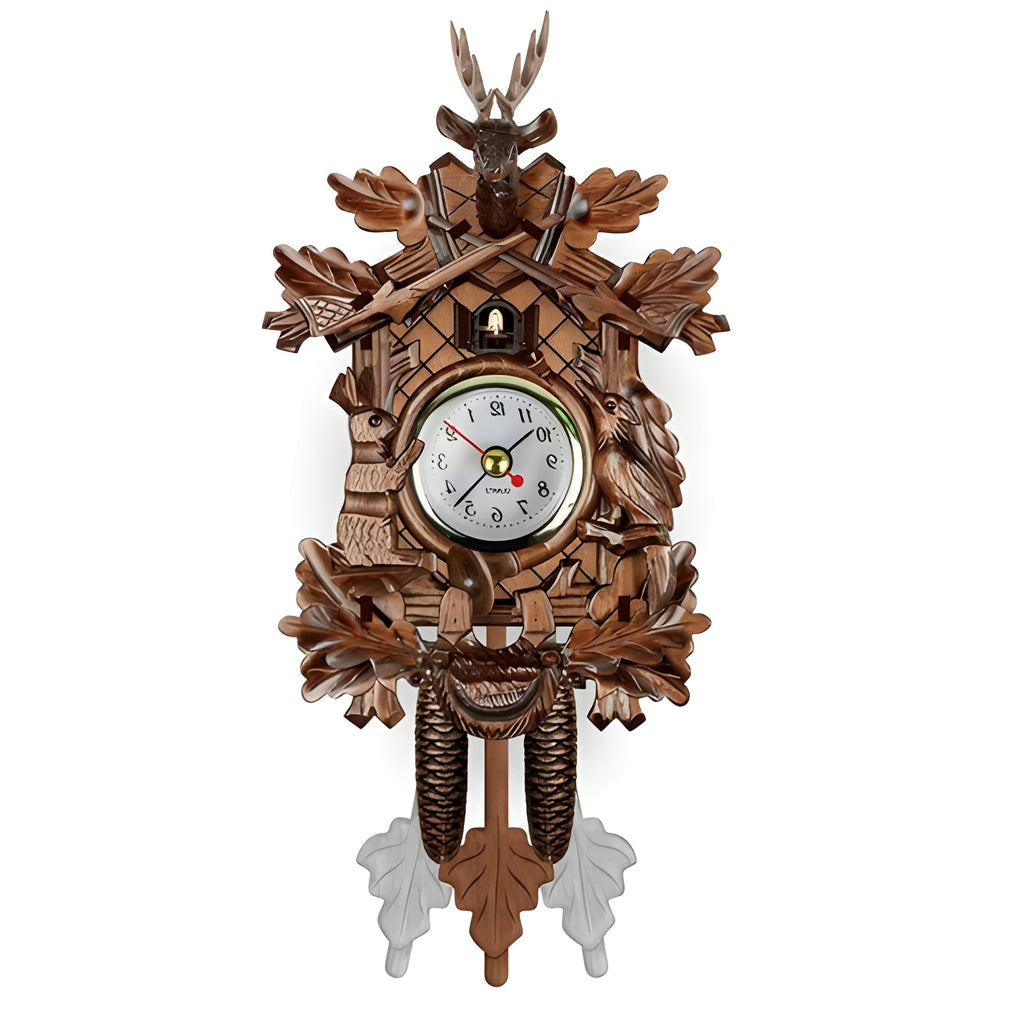 Wooden Cuckoo Wall Clock with Carved Forest Animals and Swinging Pendulum All Vera Mart