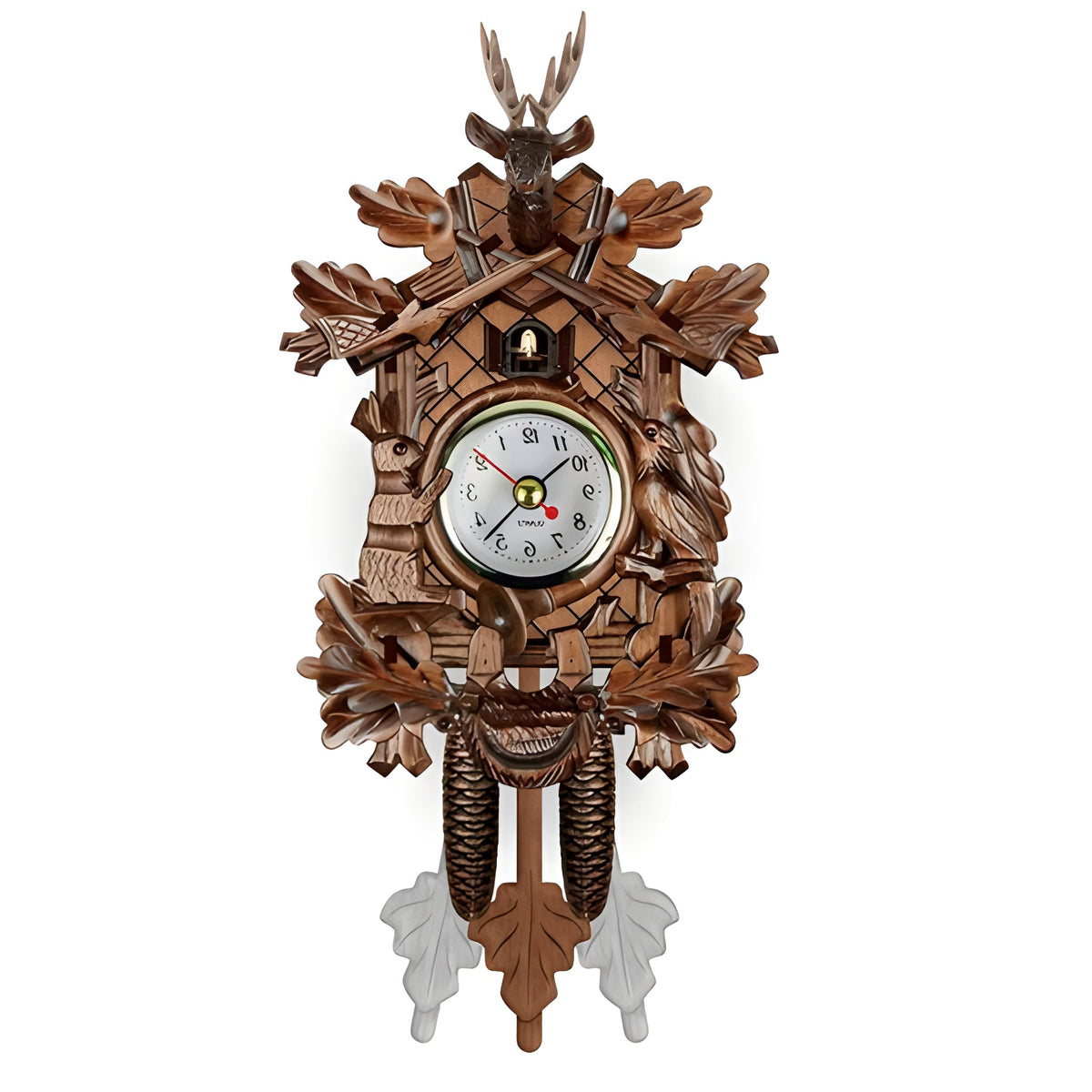 Wooden Cuckoo Wall Clock with Carved Forest Animals and Swinging Pendulum All Vera Mart