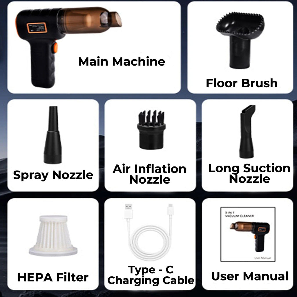 Handheld Vacuum with 90,000 Pa Suction and Six Interchangeable Nozzles for Car Interiors All Vera Mart