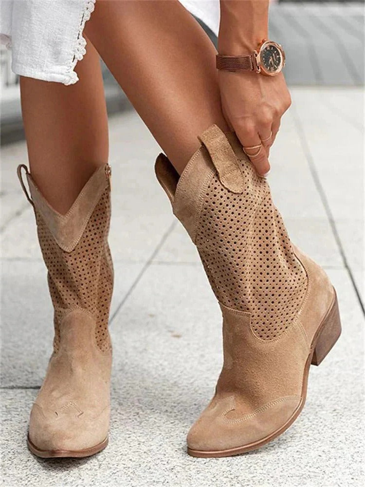 Cowboy Boots with Side Zipper and Contoured Sole, Mid Calf Height All Vera Mart