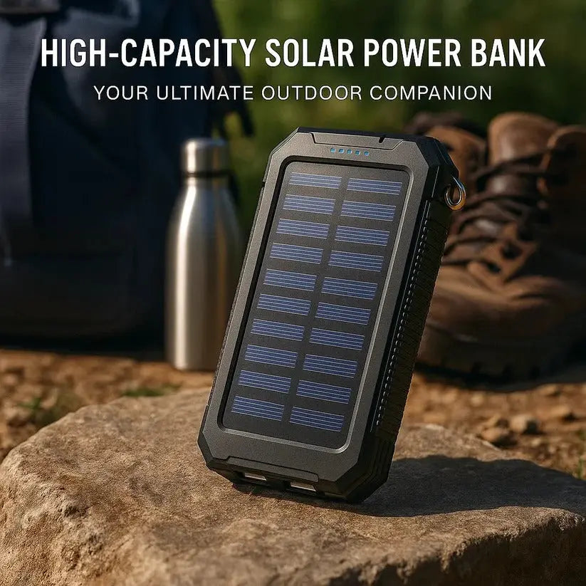Solar Power Bank with 10000mAh Capacity and Dual USB Ports, Splash Resistant All Vera Mart