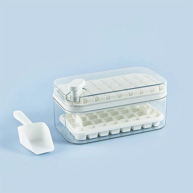 Push Release Ice Tray with Dual Trays and Storage Container, Serving Scoop Included All Vera Mart