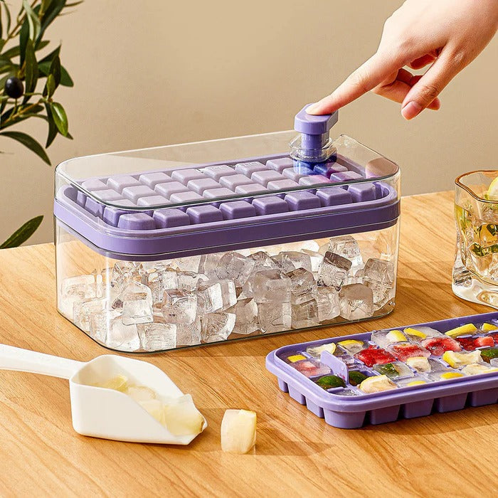 Push Release Ice Tray with Dual Trays and Storage Container, Serving Scoop Included All Vera Mart