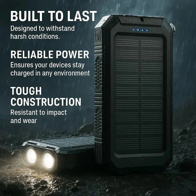 Solar Power Bank with 10000mAh Capacity and Dual USB Ports, Splash Resistant All Vera Mart