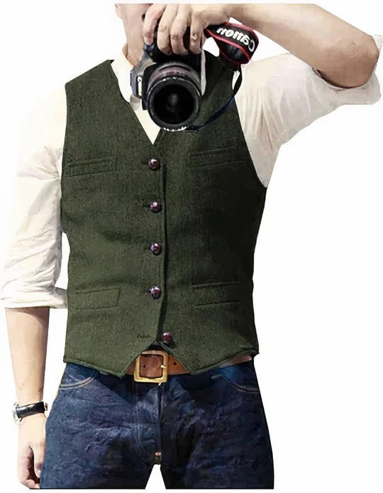 Men's Sleeveless Gilet with Open Front and Regular Fit All Vera Mart