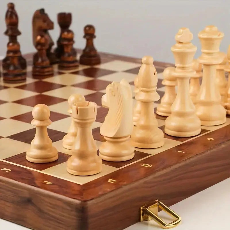Wood Chess Board with 34 Pieces and Two Extra Figures, Compact Hard Finish All Vera Mart