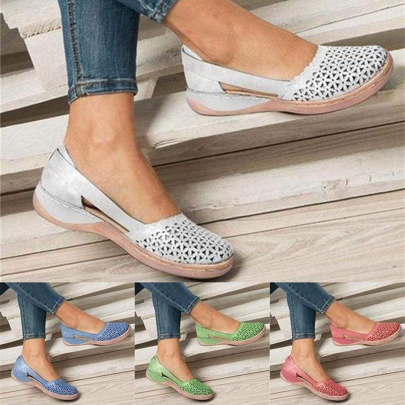 Women's Wide Toe Box Flats with Cushioned Insole and Flexible Synthetic Leather, Slip Resistant Sole All Vera Mart