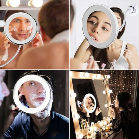 Magnifying Mirror with LED Light Ring and Flexible Suction Mount, 10x Magnification All Vera Mart