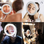 Magnifying Mirror with LED Light Ring and Flexible Suction Mount, 10x Magnification All Vera Mart