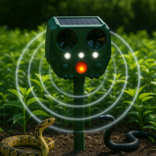 Solar Motion Activated Snake Repeller with Ultrasonic Sound and Flashing Light All Vera Mart