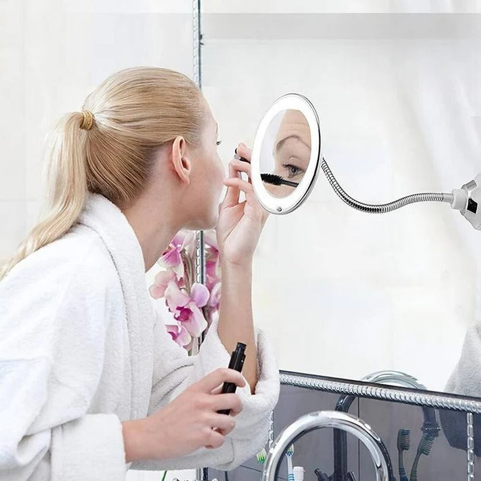 Magnifying Mirror with LED Light Ring and Flexible Suction Mount, 10x Magnification All Vera Mart