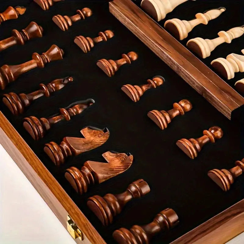 Wood Chess Board with 34 Pieces and Two Extra Figures, Compact Hard Finish All Vera Mart
