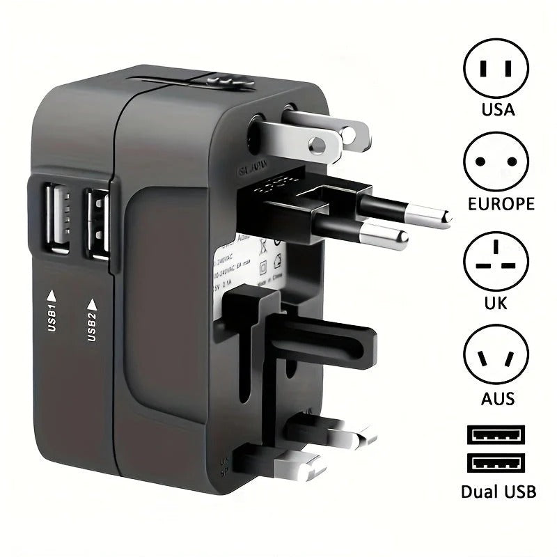 Universal Travel Adapter with Dual USB Ports and Dual Voltage Support All Vera Mart