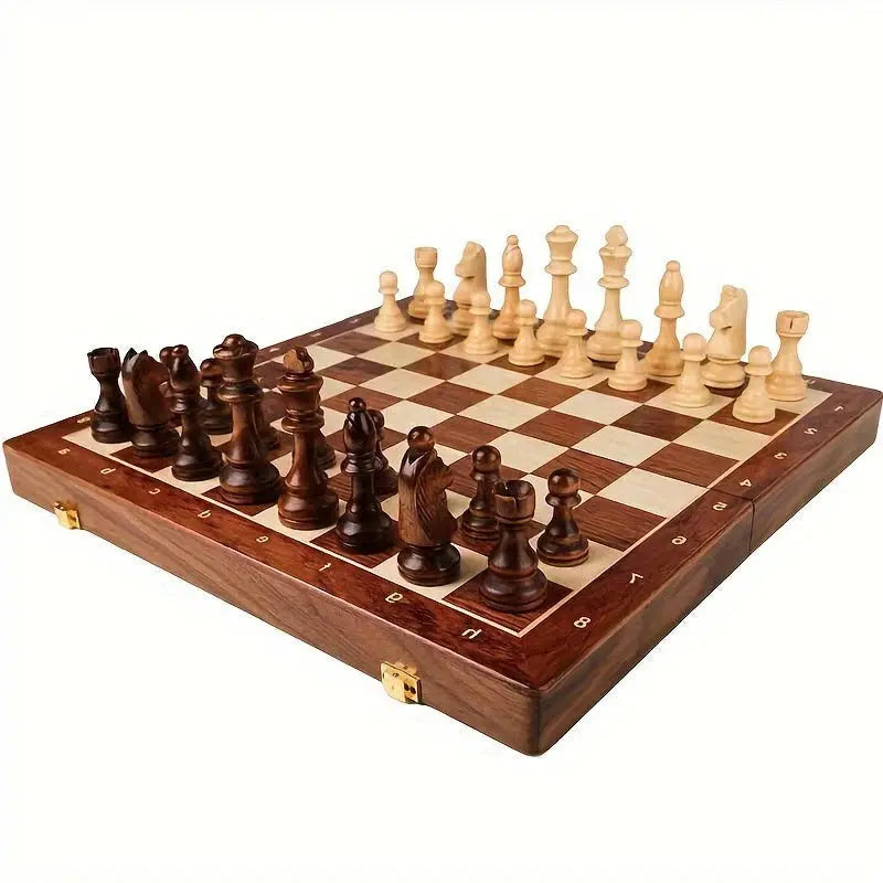 Wood Chess Board with 34 Pieces and Two Extra Figures, Compact Hard Finish All Vera Mart