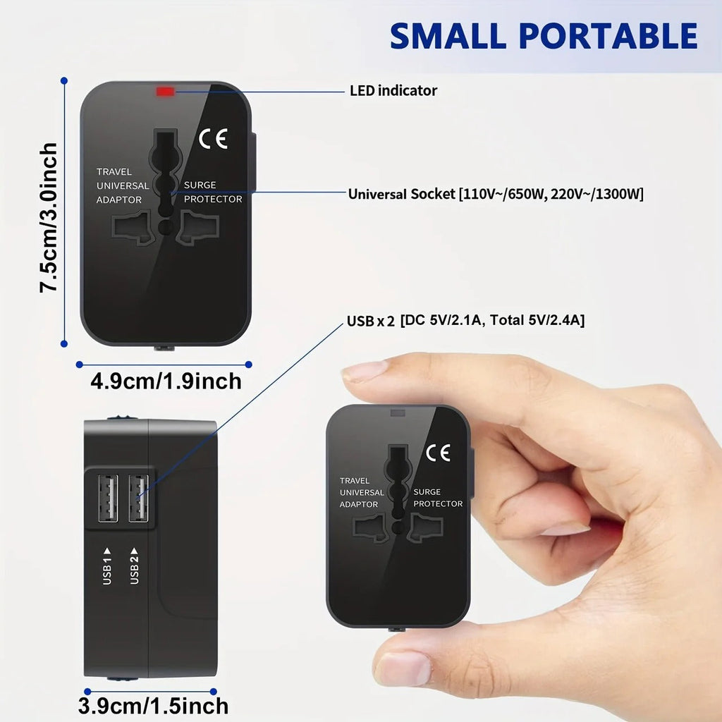 Universal Travel Adapter with Dual USB Ports and Dual Voltage Support All Vera Mart