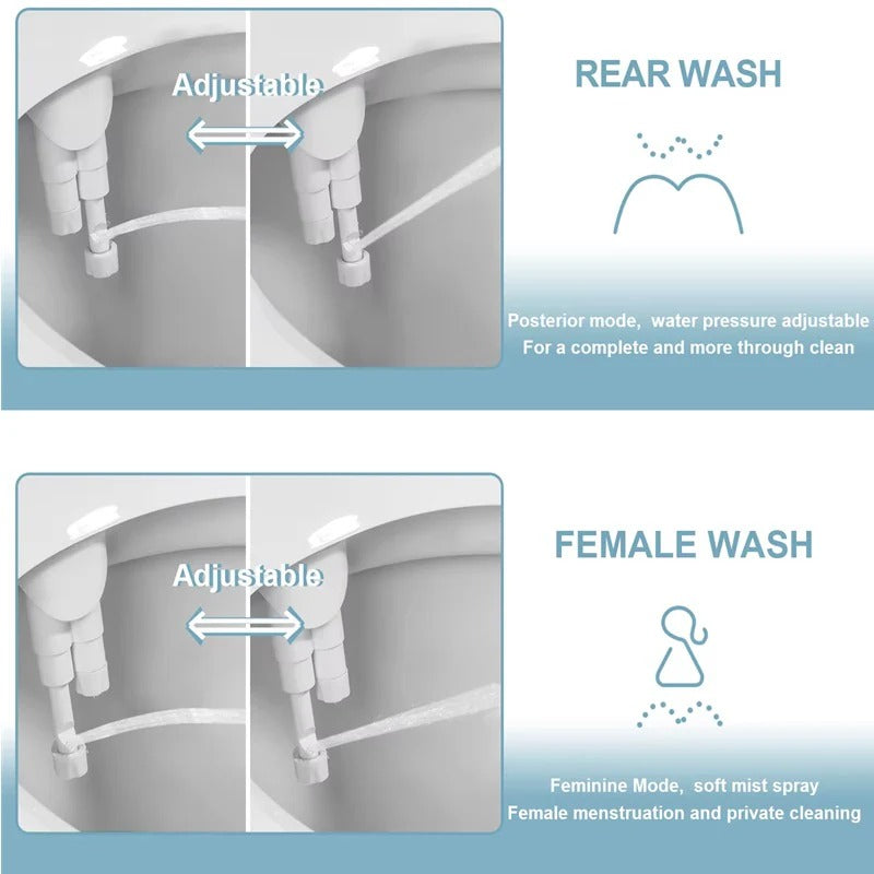 Toilet Bidet Attachment with Dual Nozzle System and Adjustable Pressure All Vera Mart