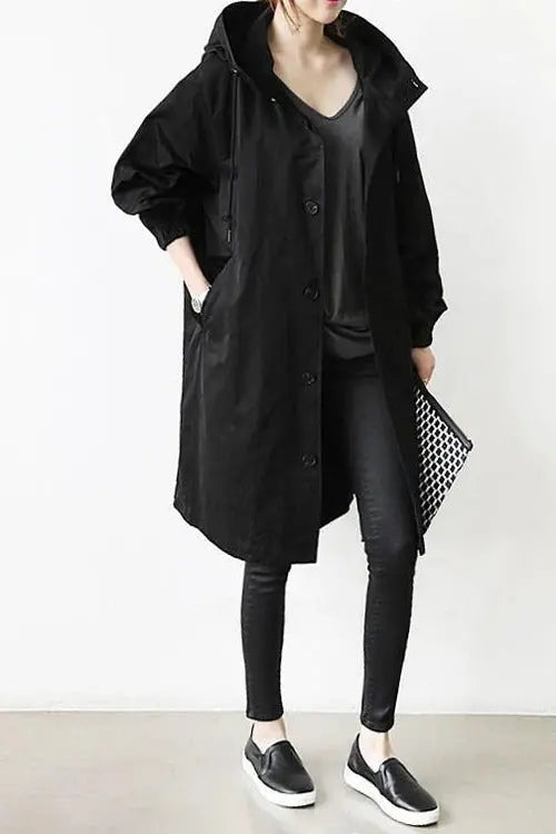 Waterproof Trench Coat with Hood and Stretch Knit, Mid-Length All Vera Mart