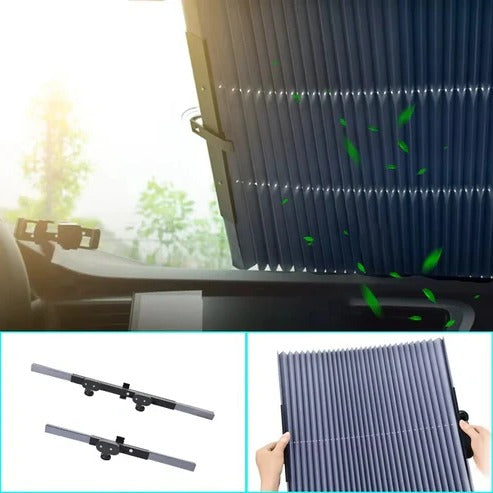 Retractable Car Sunshade with Aluminum Membrane and Dual Panel Coverage, 59-79in All Vera Mart