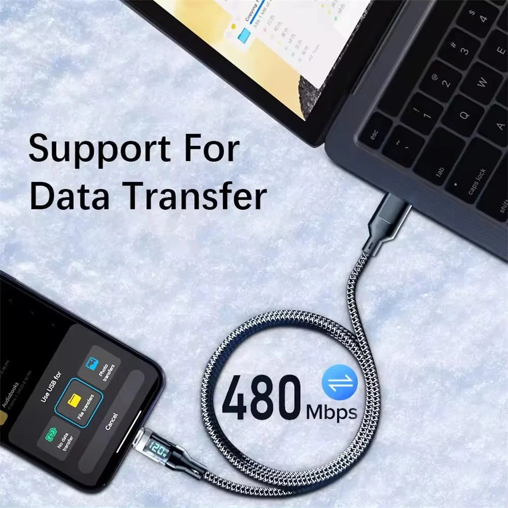 USB Type-C Charging Cable with Real-Time Power Display and 120W Output All Vera Mart