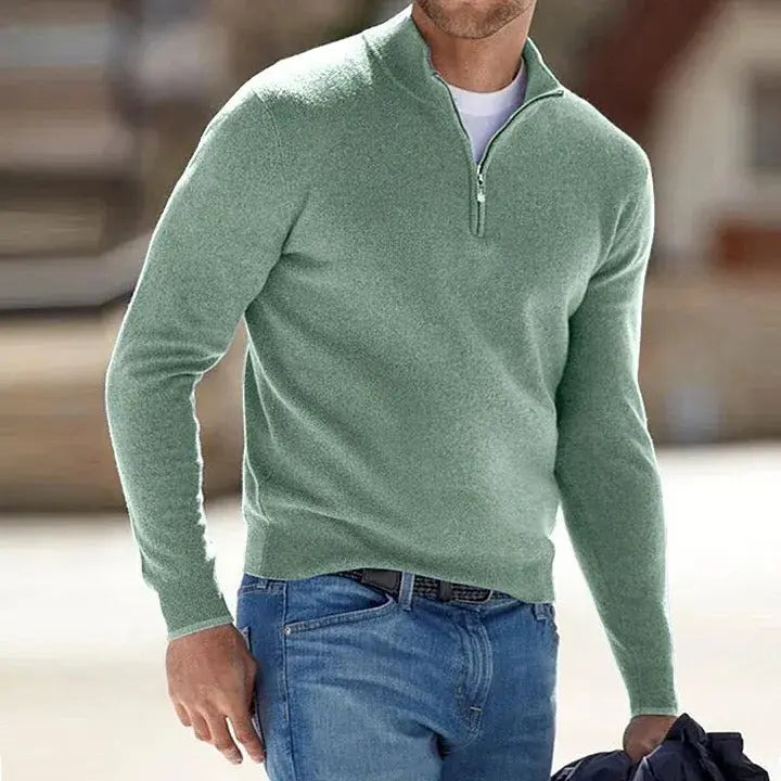 Cashmere Knit Sweater with Zipper and Relaxed Fit for Men All Vera Mart