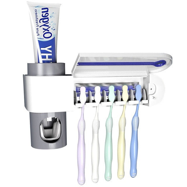 Wall Mount Toothbrush Sterilizer with Motion Sensor Dispenser and UV Sanitizer for 5 Brushes All Vera Mart
