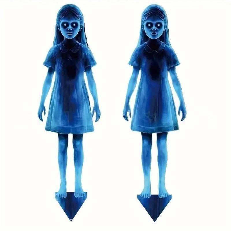 Glowing Twin Ghost Yard Decoration with Ground Stakes, 15.7in Height All Vera Mart