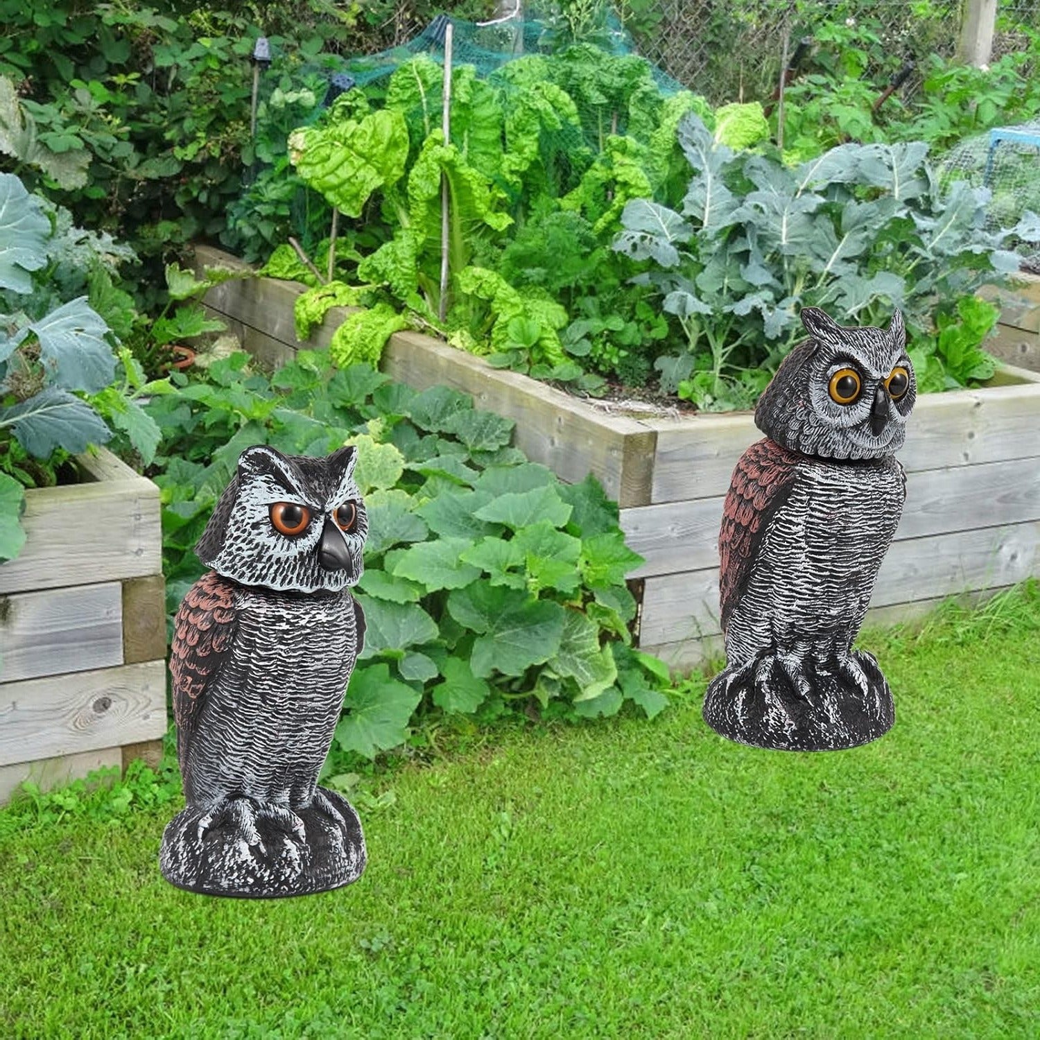Wind-Activated Owl Decoy Set with Rotating Head and Fillable Base, 2-Pack All Vera Mart