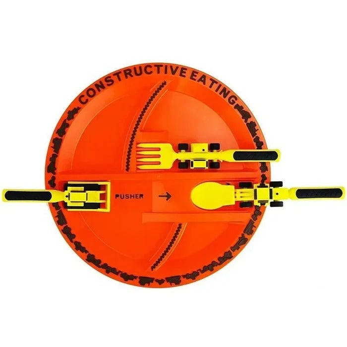Toddler Sectioned Plate with Soft Grip Utensils and Construction Design All Vera Mart