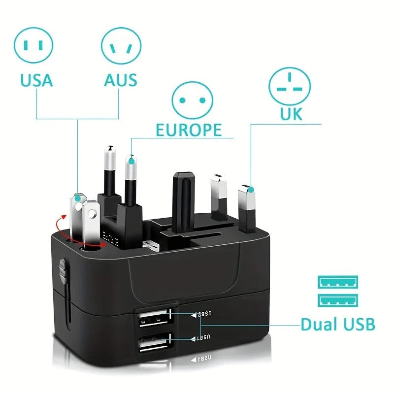 Universal Travel Adapter with Dual USB Ports and Dual Voltage Support All Vera Mart