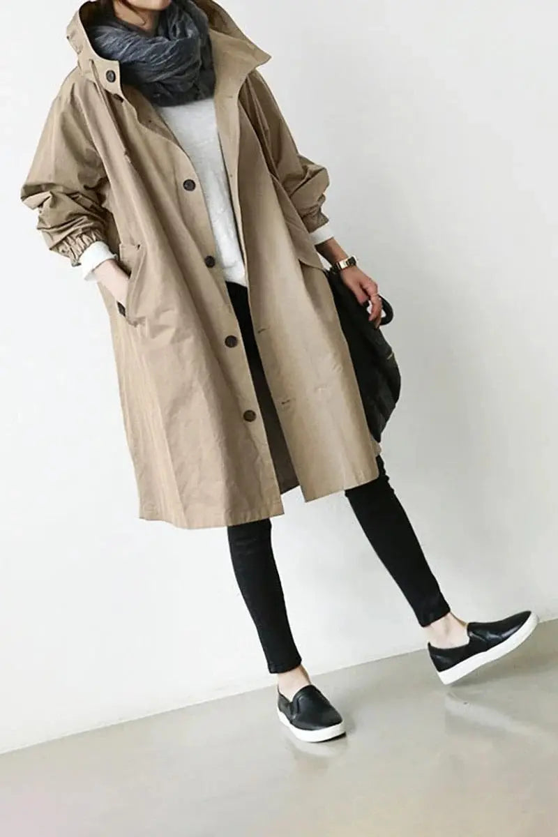 Waterproof Trench Coat with Hood and Stretch Knit, Mid-Length All Vera Mart