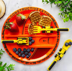 Toddler Sectioned Plate with Soft Grip Utensils and Construction Design All Vera Mart
