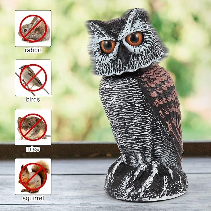 Wind-Activated Owl Decoy Set with Rotating Head and Fillable Base, 2-Pack All Vera Mart