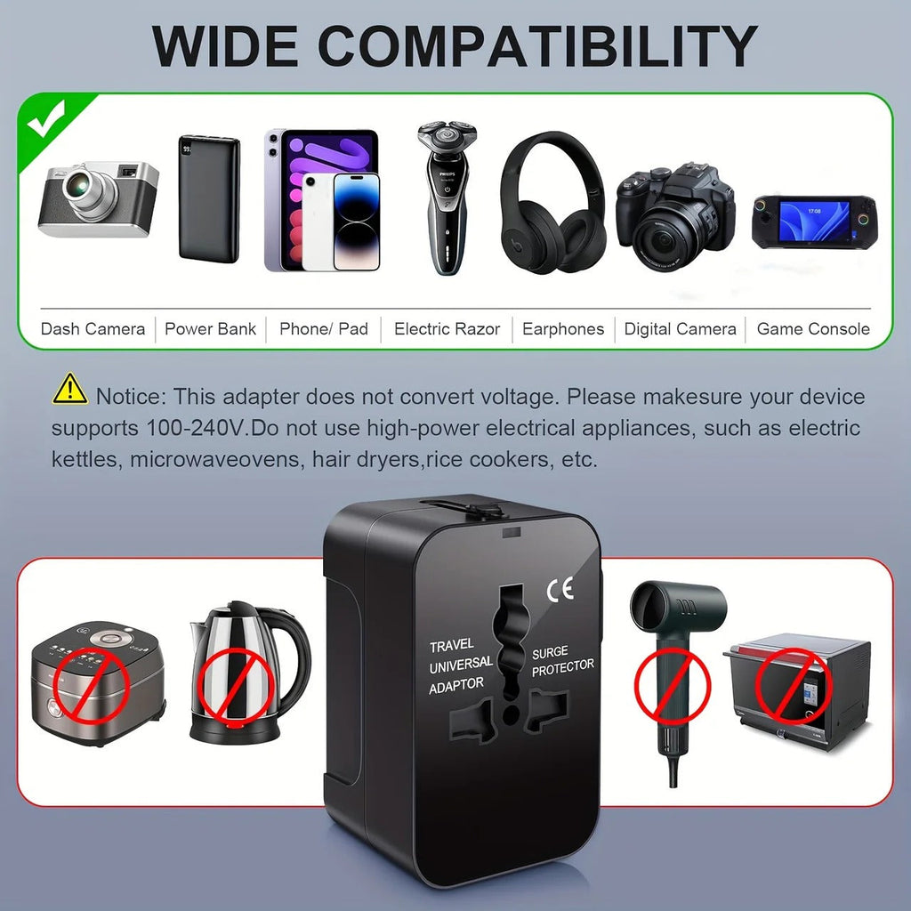 Universal Travel Adapter with Dual USB Ports and Dual Voltage Support All Vera Mart