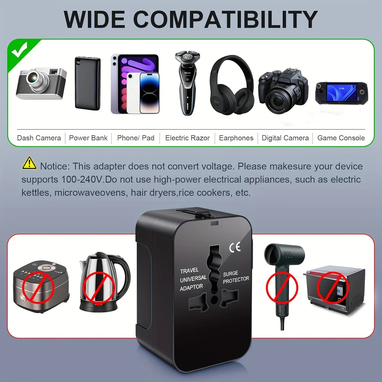 Universal Travel Adapter with Dual USB Ports and Dual Voltage Support All Vera Mart