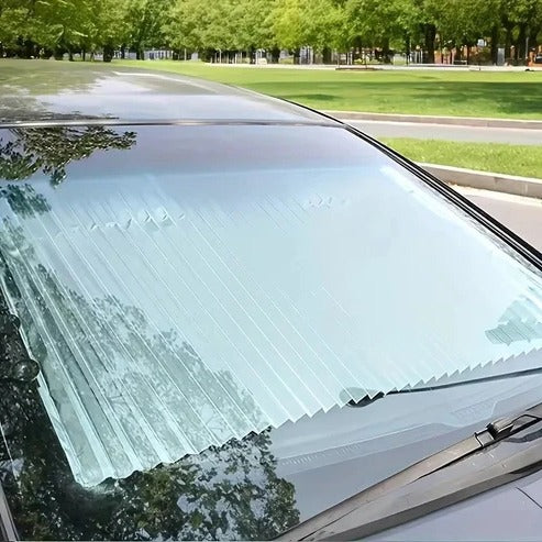 Retractable Car Sunshade with Aluminum Membrane and Dual Panel Coverage, 59-79in All Vera Mart