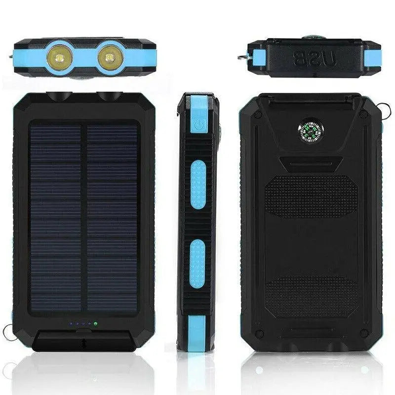 Solar Power Bank with 10000mAh Capacity and Dual USB Ports, Splash Resistant All Vera Mart