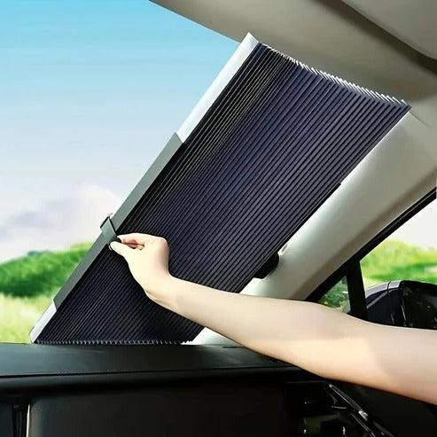 Retractable Car Sunshade with Aluminum Membrane and Dual Panel Coverage, 59-79in All Vera Mart