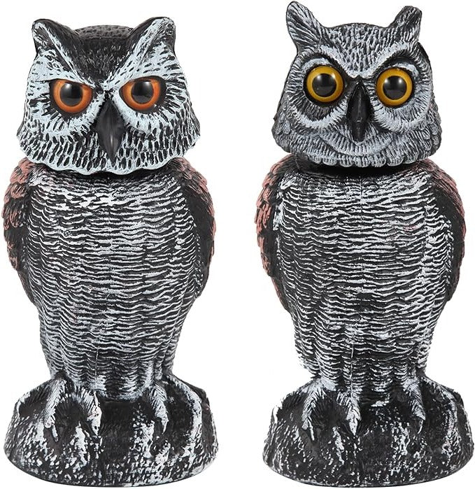 Wind-Activated Owl Decoy Set with Rotating Head and Fillable Base, 2-Pack All Vera Mart