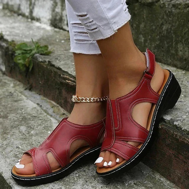 Women's Open Toe Wedge Sandals with Adjustable Straps and Arch Support All Vera Mart