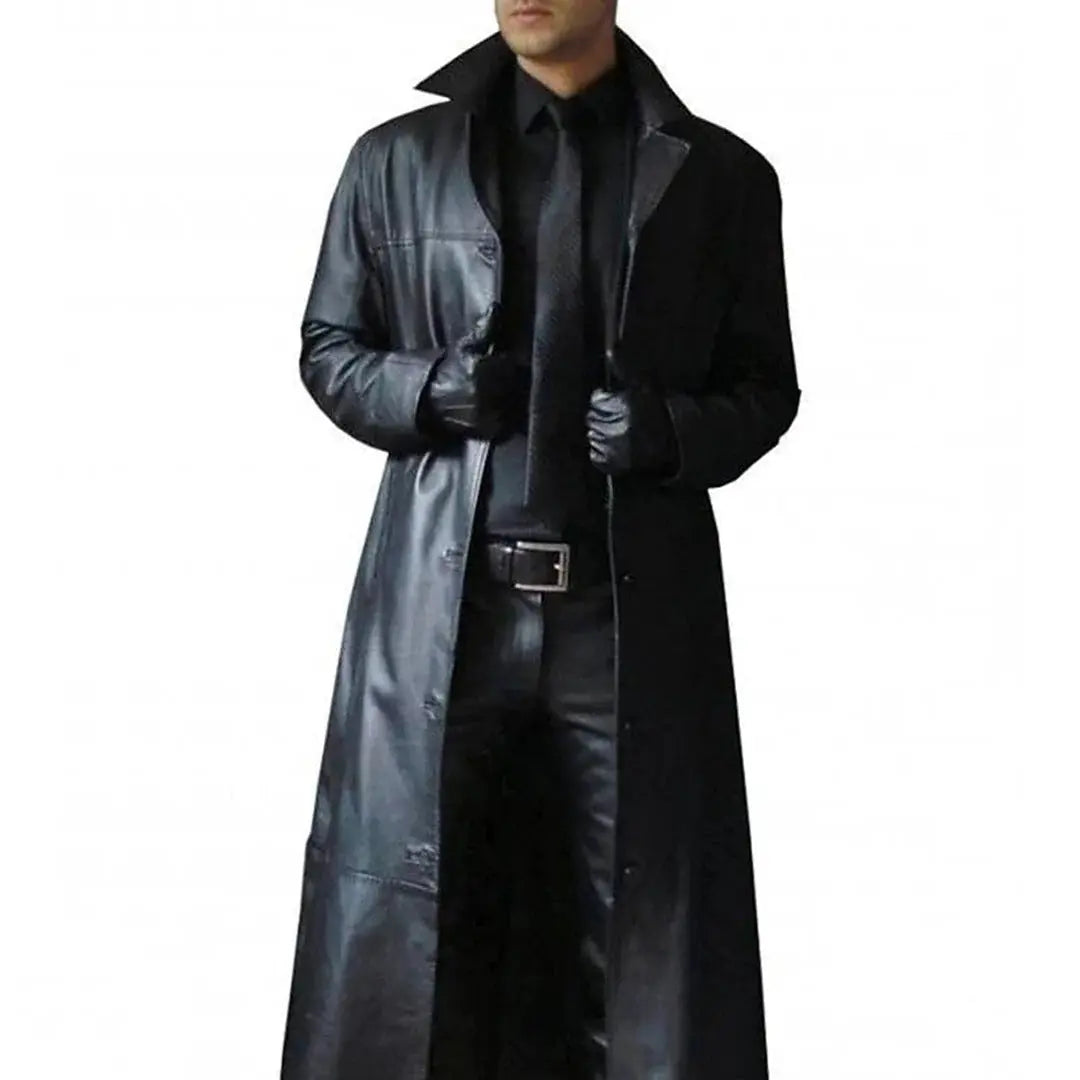 Men's Leather Coat with Supple Full-Grain Leather and Front Zipper, Four Pockets All Vera Mart