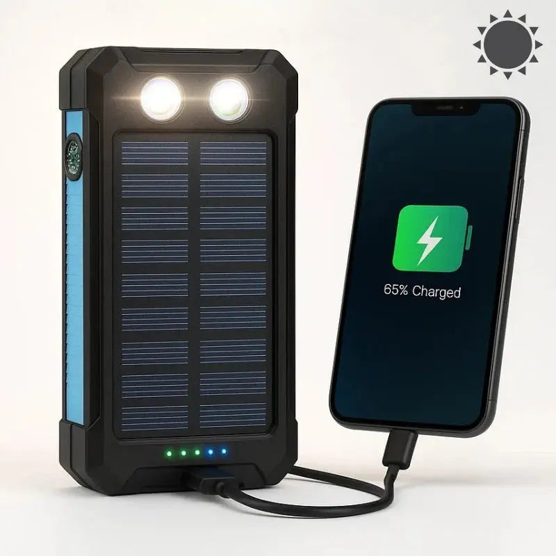 Solar Power Bank with 10000mAh Capacity and Dual USB Ports, Splash Resistant All Vera Mart