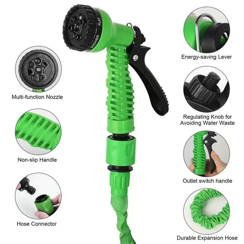 Expandable Garden Hose with 7-Spray Nozzle and Fabric Reinforced Core All Vera Mart