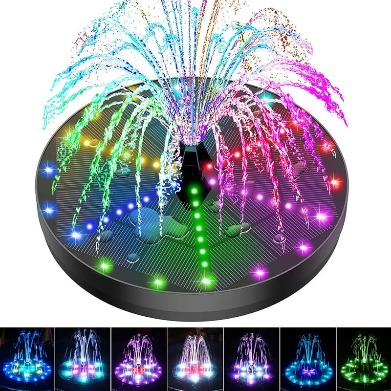 Floating Solar Fountain with 60 Color-Changing LEDs and 7 Interchangeable Nozzles All Vera Mart