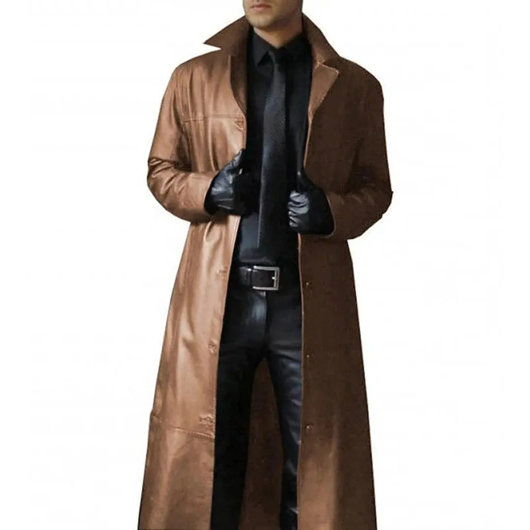 Men's Leather Coat with Supple Full-Grain Leather and Front Zipper, Four Pockets All Vera Mart