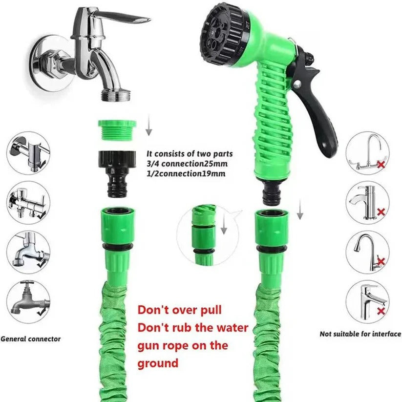 Expandable Garden Hose with 7-Spray Nozzle and Fabric Reinforced Core All Vera Mart