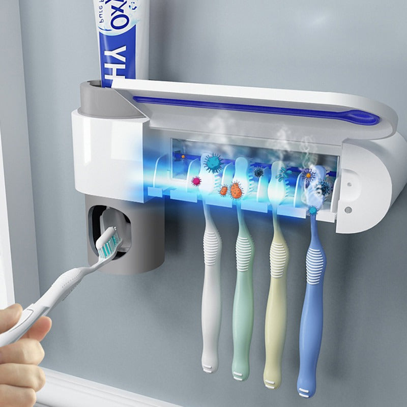 Wall Mount Toothbrush Sterilizer with Motion Sensor Dispenser and UV Sanitizer for 5 Brushes All Vera Mart