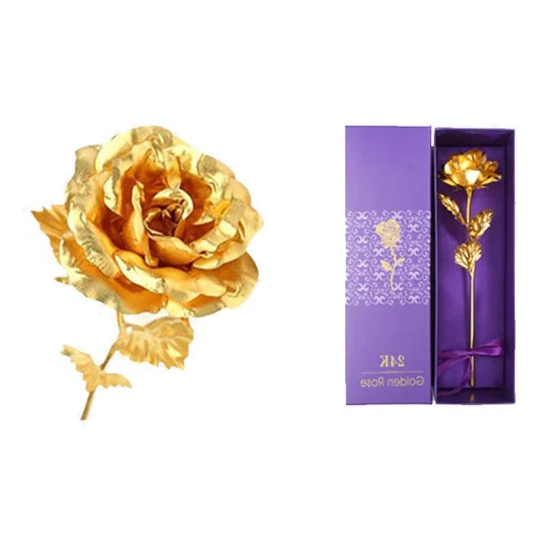 Gold Plated Real Rose with 24K Foil Coating and Gift Box, 11-12 Inches All Vera Mart