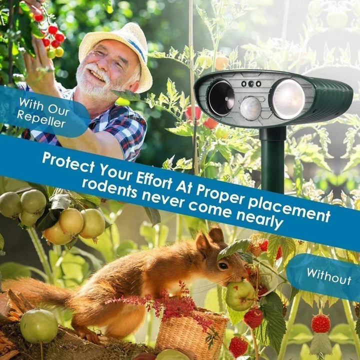Ultrasonic Animal Deterrent with Solar Panel and LED Strobe, 30ft Motion Sensor All Vera Mart