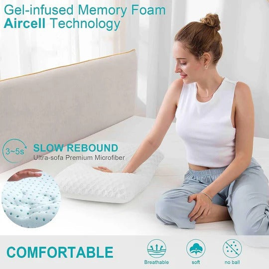 Gel Memory Foam Pillow with Dual-Sided Cooling Surface and Cervical Contour All Vera Mart