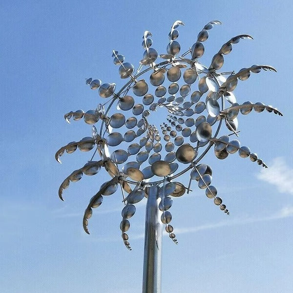 Dual Rotation Metal Garden Windmill with Opposite Spinning Blades and Stake All Vera Mart